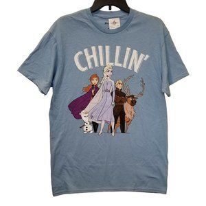 Disney Frozen Women's Short Sleeve Graphic T-Shirt Size Large Blue Elsa Ana Olaf